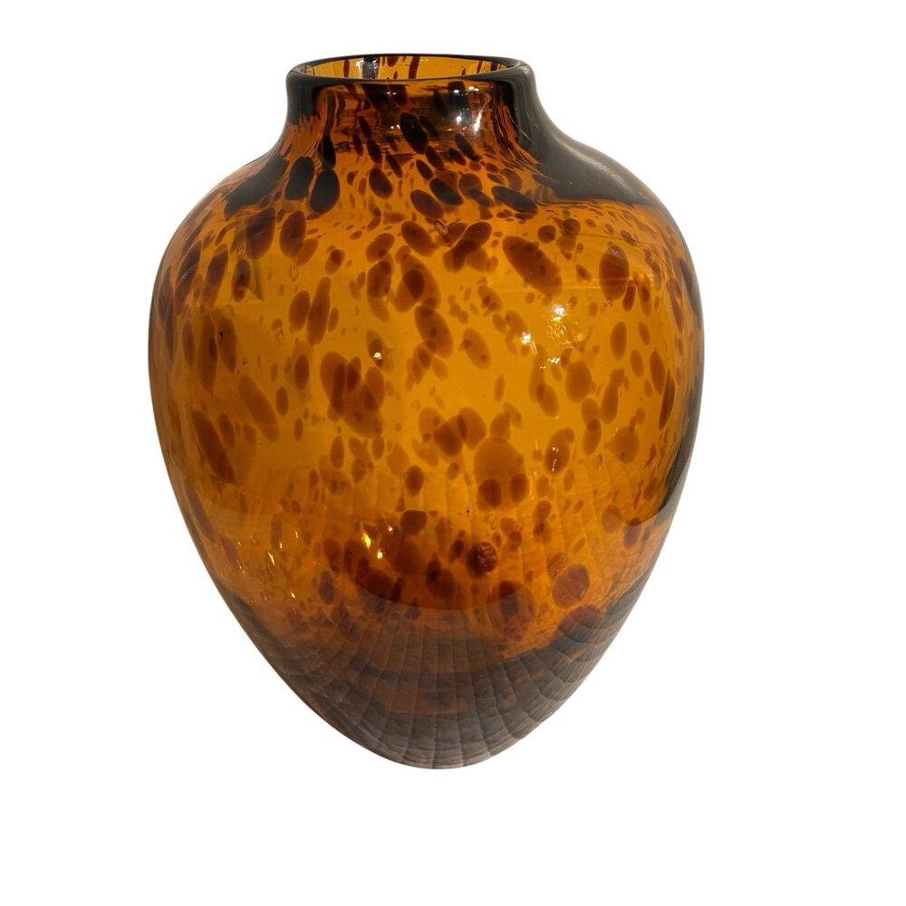 Hand Blown Tortoise Shell Brown And Amber Vase. Measures 9”. Gorgeous Piece.